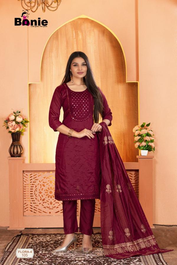 Bonie Flora 4 Stylish Kurti With Bottom Dupatta Collection